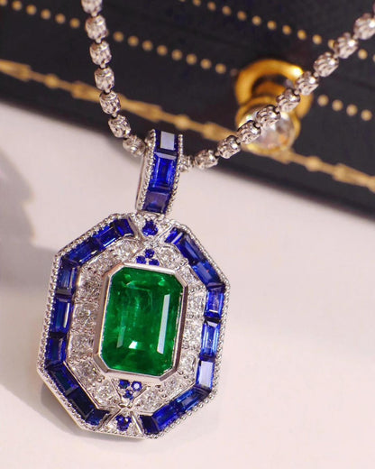 Vintage 2.80Ct Green Emerald Cut Bezel Pendant | Surprise Gift Pendant For Her | Elegant Jewelry Piece | Fashion Jewelry