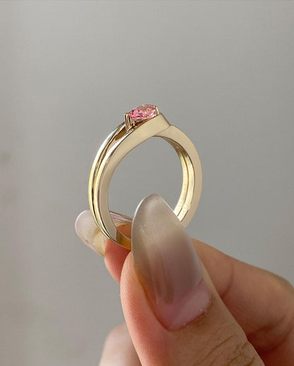 2.1Ct Pink Pear Cut Solitaire Ring For Women | One Side Split Shank Ring |Single Stone Ring | Birthstone Gift Ring For Mother
