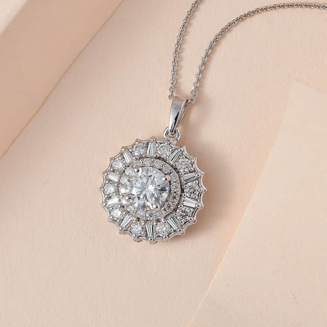 2.80Ct White Round Cut Solitaire With Halo Pendant | Party Wear Pendant | High Quality Pendant | Luxury Jewelry | Designer Jewelry Piece