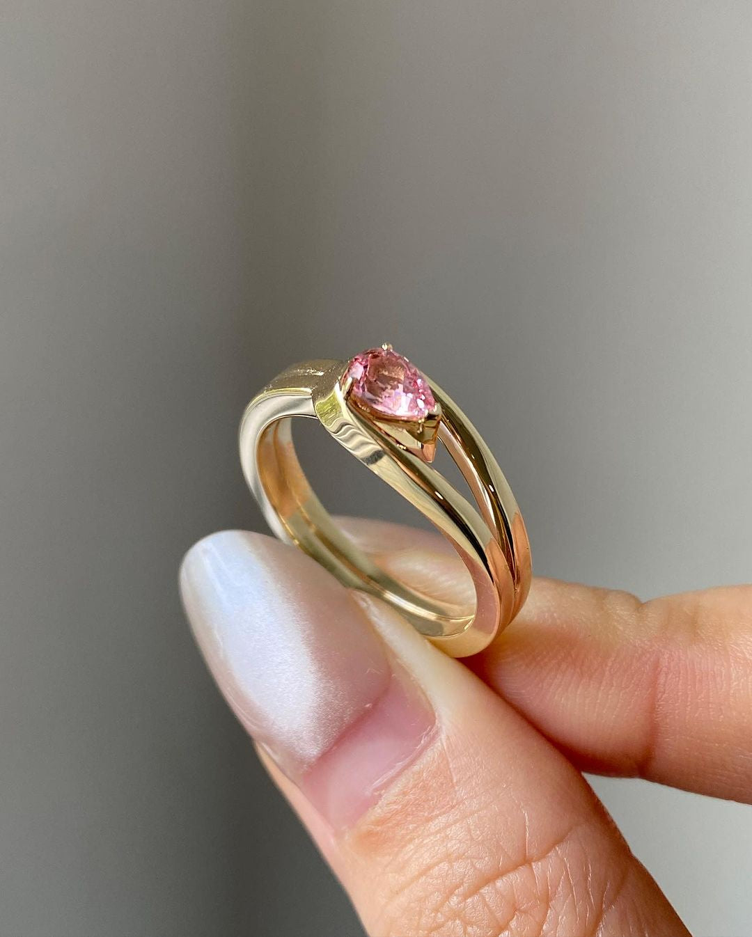 2.1Ct Pink Pear Cut Solitaire Ring For Women | One Side Split Shank Ring |Single Stone Ring | Birthstone Gift Ring For Mother