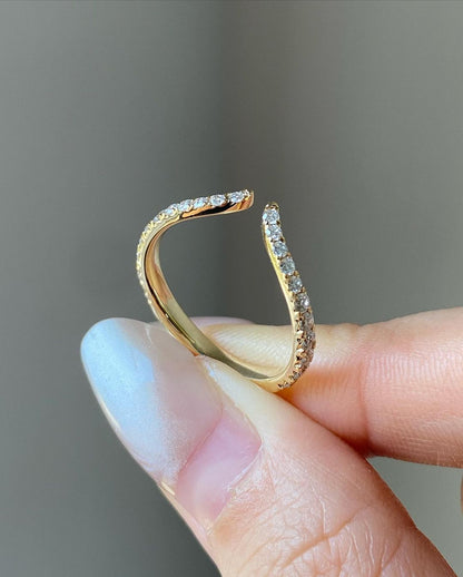 1.2Ct White Round Cut Pave Band For Women | Open Cuff Band For Her | Everyday Wear Jewelry | Thank You Gift Band