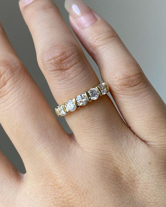 1.8Ct White Round Cut Bar Set Band Ring For Women | Engagement Proposal Band Ring For Her | Minimalist Band Ring | Designer Band Ring