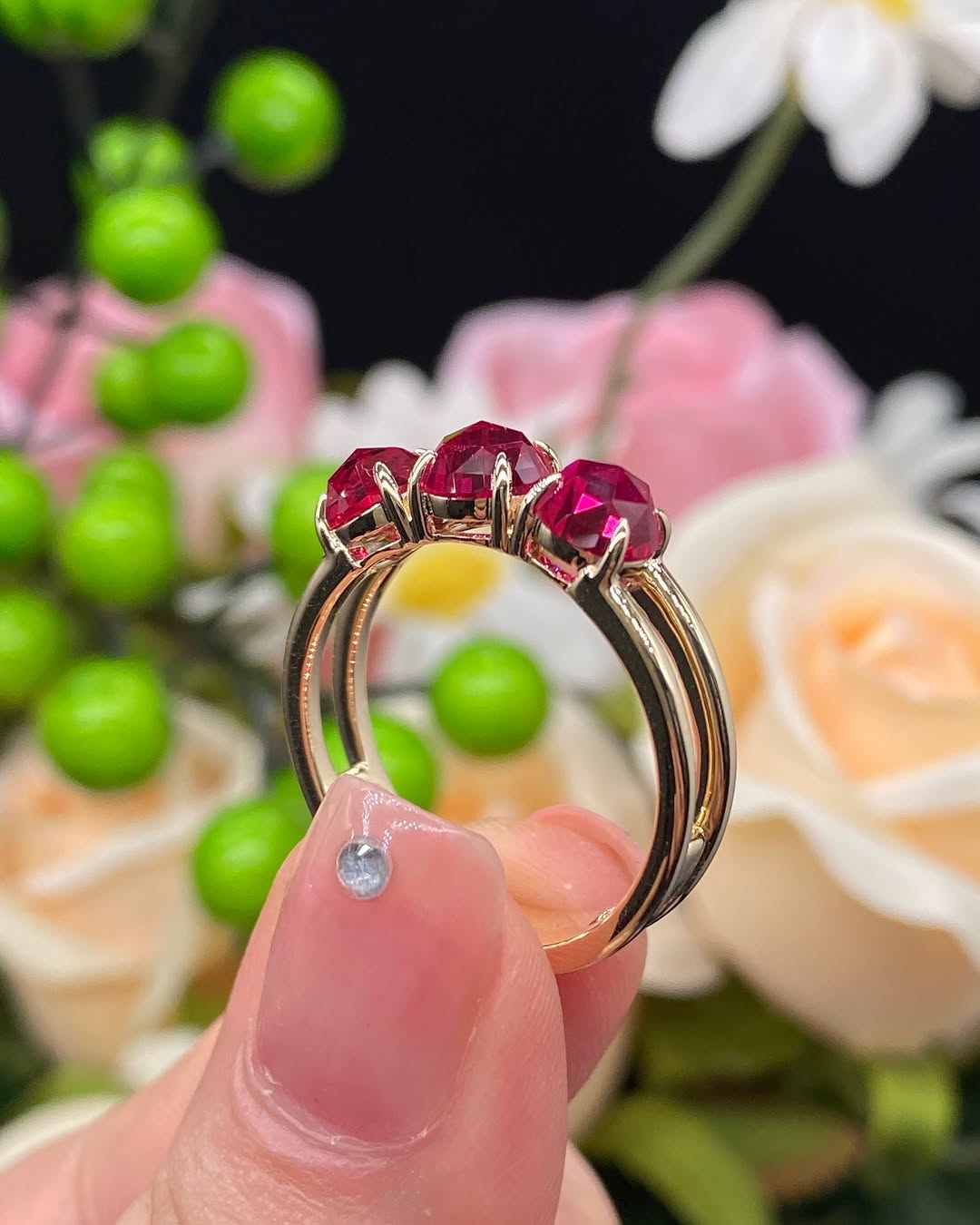 2.77Ct Red Round Cut Three Stone Ring | Wedding Ring For Bridal | Proposal Gift Ring | Fashion Jewelry