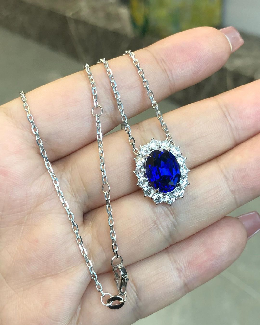 3.10Ct Blue Oval Cut Halo Pendant | Wedding Gift Pendant | Birthstone Pendant | Fashion Jewelry