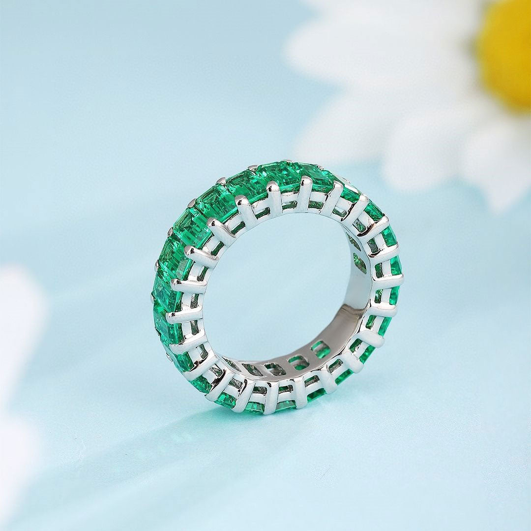 1.5Ct Green Emerald Cut Prong Set Band Ring For Women | Elegance Design Band Ring | Promise Band Ring For Her | Thank You Gift Band Ring