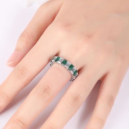 2.2Ct White And Green Emerald Cut Prong Set Band Ring | Birthday Gift Band Ring For Mother | Everyday Wear Jewelry For Women | Beautiful Band Ring For Her