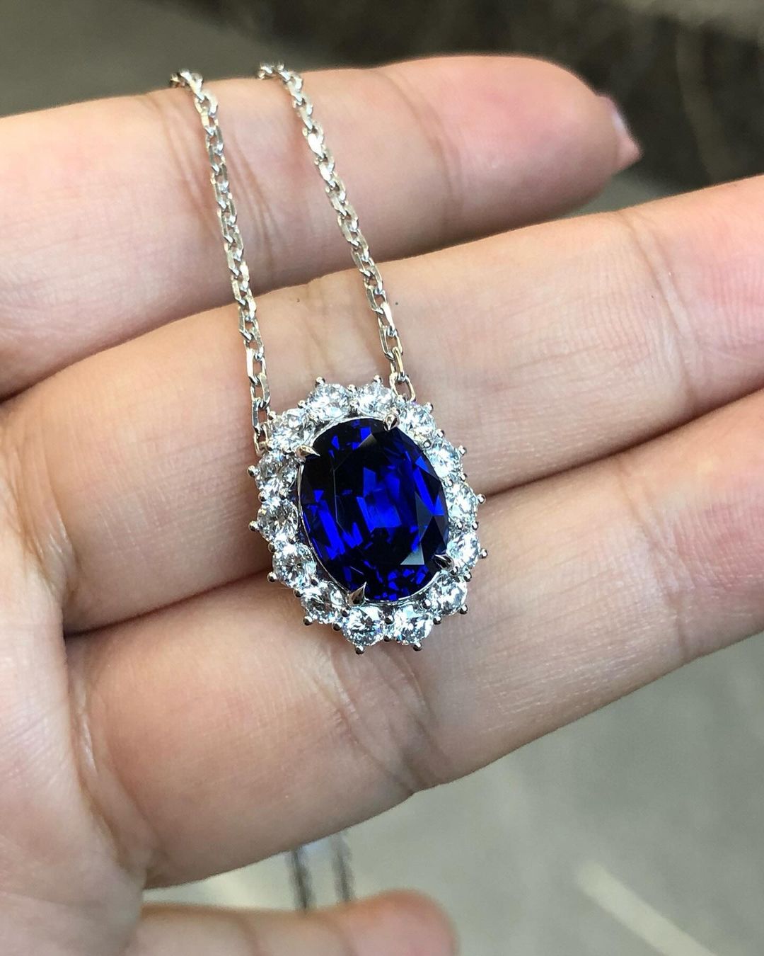 3.10Ct Blue Oval Cut Halo Pendant | Wedding Gift Pendant | Birthstone Pendant | Fashion Jewelry