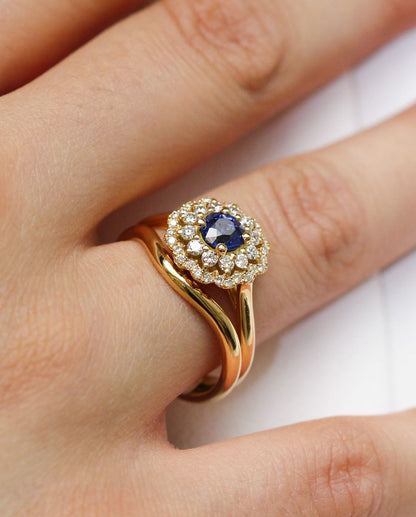 2.2Ct Blue Round Cut Double Halo Ring Set For Her | Bridal Wedding Ring Set | Luxury Jewelry Piece | Women Jewelry Collection