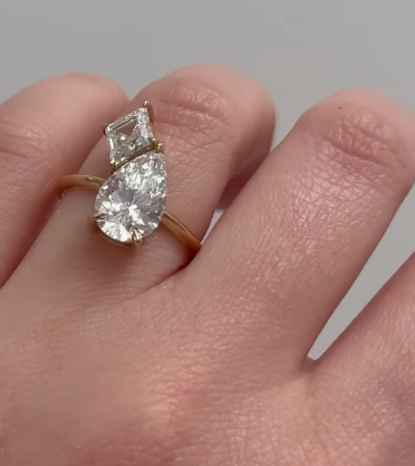 2.5Ct White Lozenge And Pear Cut Two Stone Ring | Birthday Gift Ring For Women | Toi Et Moi Ring | Elegant Ring