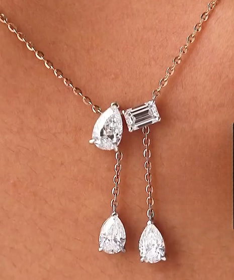 3.20Ct White Emerald And Pear Cut Two Stone Pendant | Party Wear Pendant | Special Occasion Wear Pendant | Designer Jewelry Piece