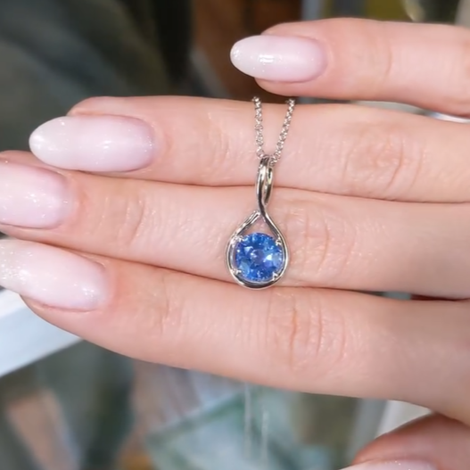2.55Ct Blue Round Cut Solitaire Pendant | Birthstone Pendant For Her | Daily Wear Pendant | Everyday Elegance Pendant