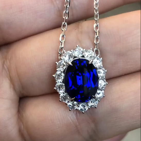 3.10Ct Blue Oval Cut Halo Pendant | Wedding Gift Pendant | Birthstone Pendant | Fashion Jewelry
