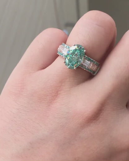 3.10Ct Green Blue Oval Cut Moissanite Solitaire Ring | Customize Ring | Best Wedding Ring For Bridal