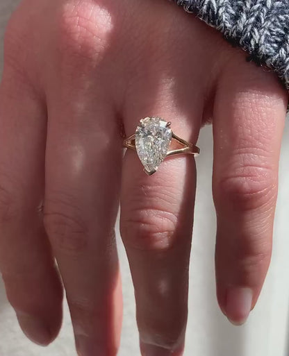 2.5Ct White Pear Cut Solitaire Ring | Split Shank Ring For Women | Delicate Solo Diamond Ring | Tear Drop Ring