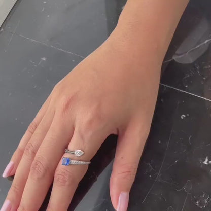 2.2CT Blue Cushion White Pear Cut Two Stone Ring | Birthday Gift Ring | Bypass Ring | Women Jewelry