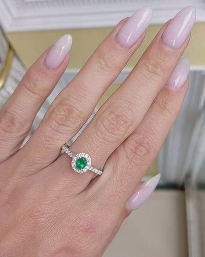 1.4Ct Green Oval Cut Halo Ring | Engagement Ring | Proposal Ring | Gift For Her
