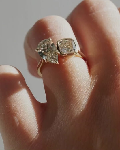 2.5Ct White Pear And Cushion Cut Two Stone Ring | Wedding Gift Ring | Elegant Ring | Daily Wear Ring