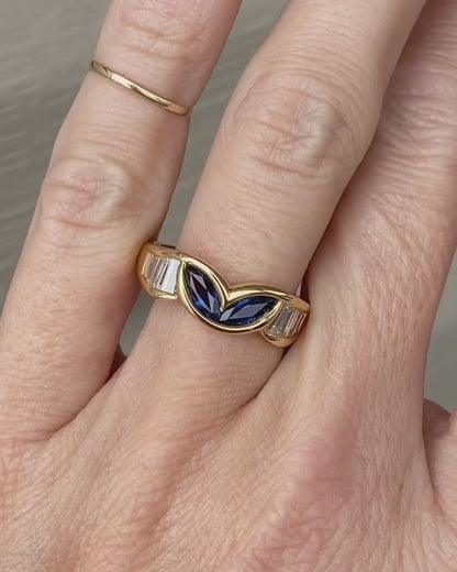 2.1Ct Blue Marquise Cut Bezel Ring | Wedding Promise Ring For Her | Unique Ring | Customize Ring