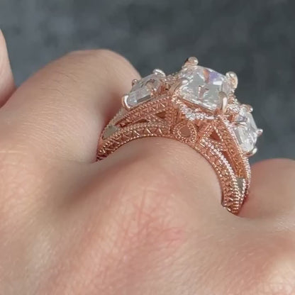 2.5Ct White Radiant Cut Three Stone Ring | Engagement Ring | Promise Ring | Gift For Her
