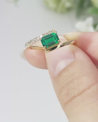 2.2Ct Green Emerald Cut Tension Ring | Engagement Ring For Her | Promise Ring | Special Occasion Ring