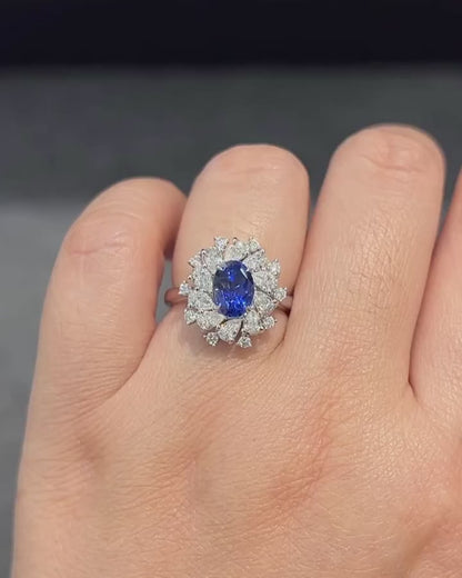 3.2Ct Blue Oval Cut Cluster Ring | Special Occasion Ring For Her | Modern Bridal Ring | Classic Ring