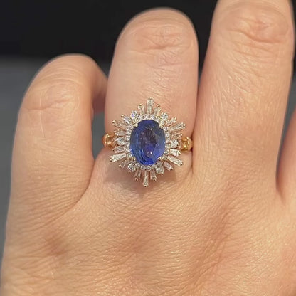 3.5CT Blue Oval Cut Halo Ring | Women Jewelry | Fancy Ring | Designer Ring