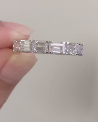 1.6Ct White Emerald Cut Full Eternity Prong Band | Wedding Gift For Bridal | Daily Wear Band | Timeless Design