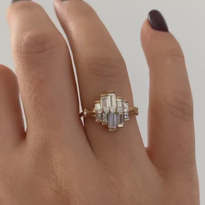 1.5Ct White Round And Baguette Cut Cluster Ring | Engagement Promise Ring For Fiancee | Beautiful Ring | Fancy Ring