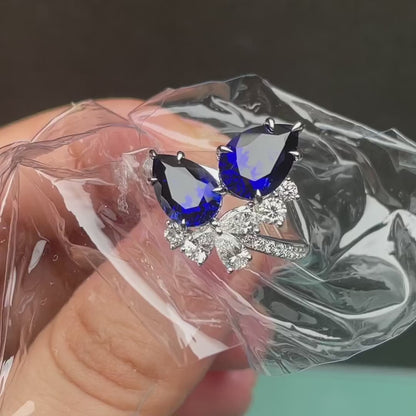2.8Ct Blue Pear Cut Two Stone Ring | Special Occasion Ring | Fancy Ring | Women Jewelry