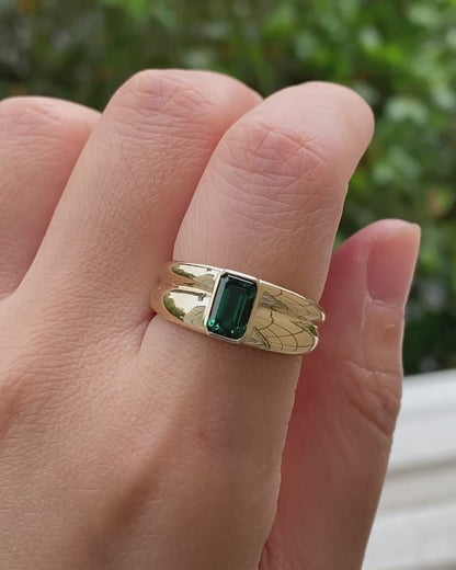 2.4Ct Green Emerald Cut Bezel Ring | Birthstone Ring | Awesome Ring | Daily Wear Ring