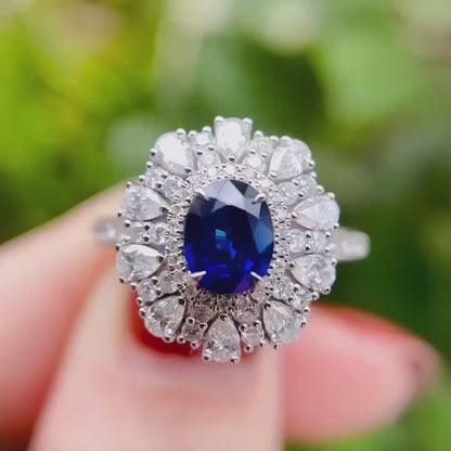 3.2Ct Blue Oval Cut Halo Ring | Party Wear Ring For Women | Wedding Bridal Ring | Personalized Gift
