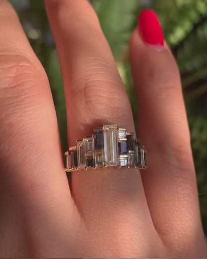 1.4Ct White And Blue Baguette Cut Bar Ring | Wedding Ring For Bridal | Designer Ring | Gift For Wife