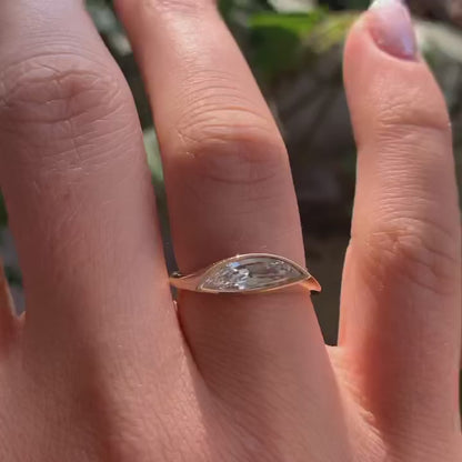 2.2Ct White Half Moon Cut Half Bezel Ring | Engagement Ring For Fiancee | Promise Ring | Thank You Gift Ring